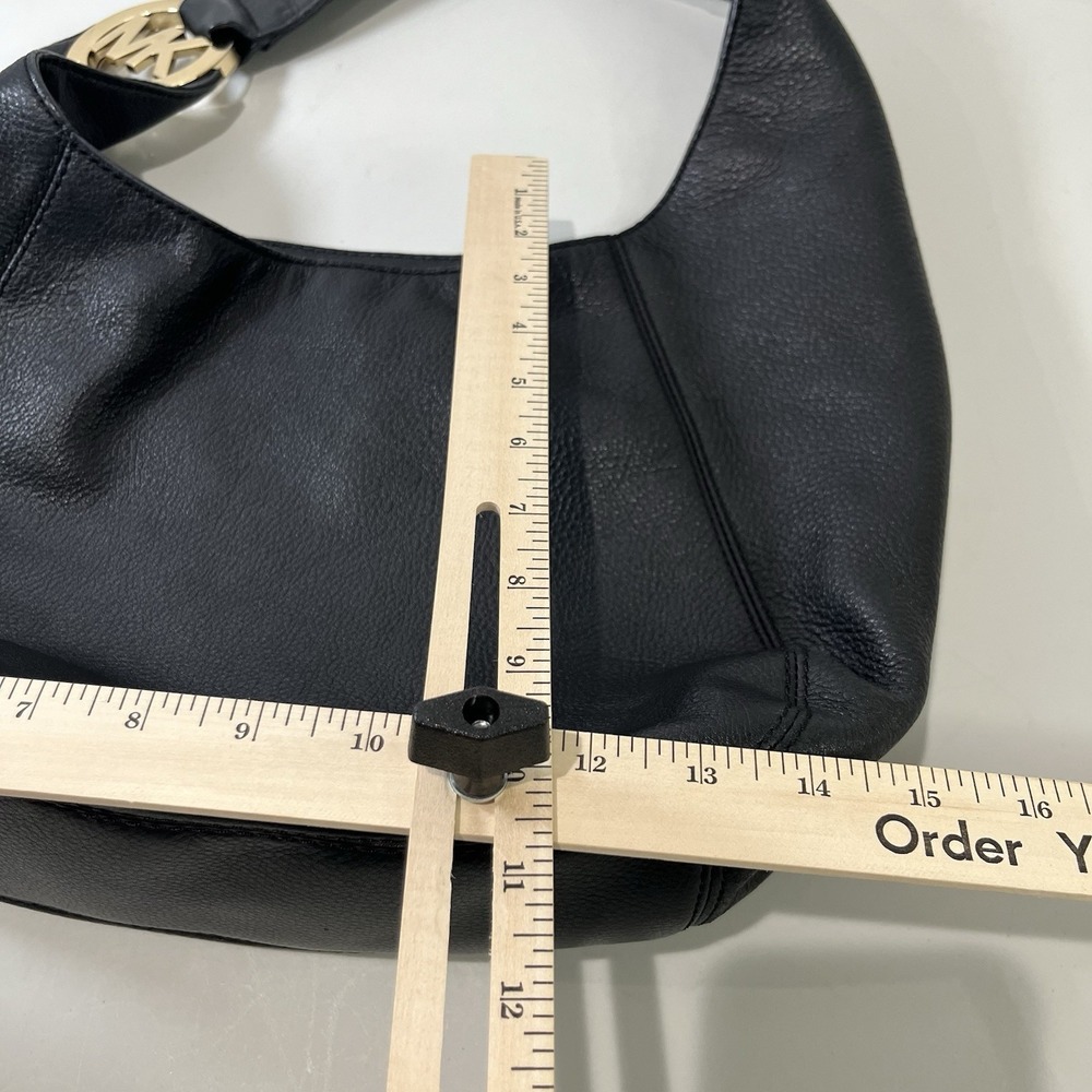 Y2K Michael Kors Fulton Black Pebbled Leather Large Hobo Shoulder Bag Buttery - Picture 8 of 9